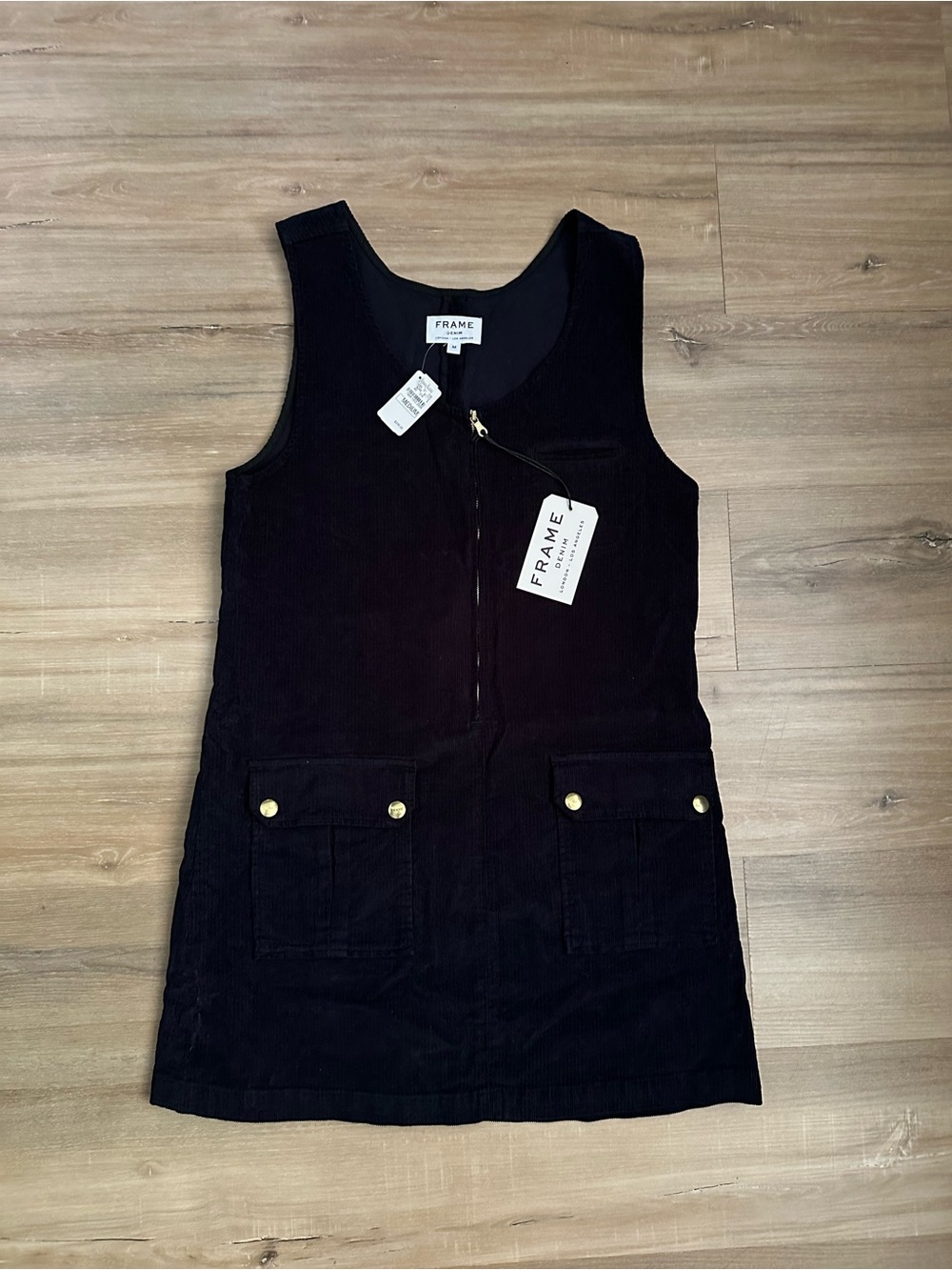 FRAME Denim Black Corduroy Utility Mini Dress Size M NWT $245